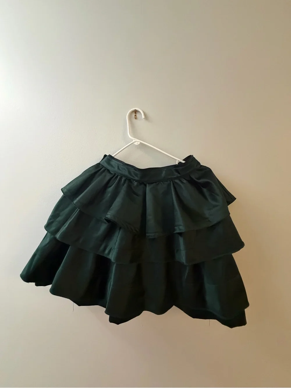 Zara Dark Green Tiered Satin Skater Mini Skirt